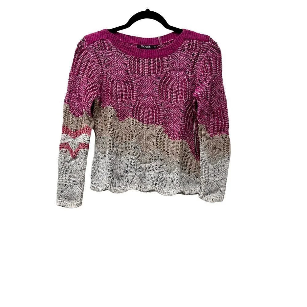 NEW Nic+Zoe Peak Mixed Stitch Knit Sweater, Size Petite P - Pink MSRP $150